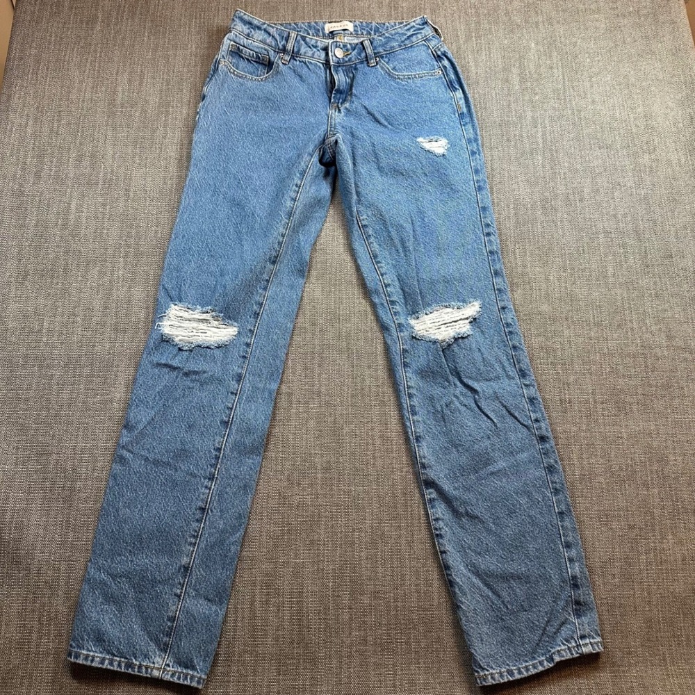 PacSun Low Rise Straight Jeans Women 24 Blue  Distressed Denim Pants‎